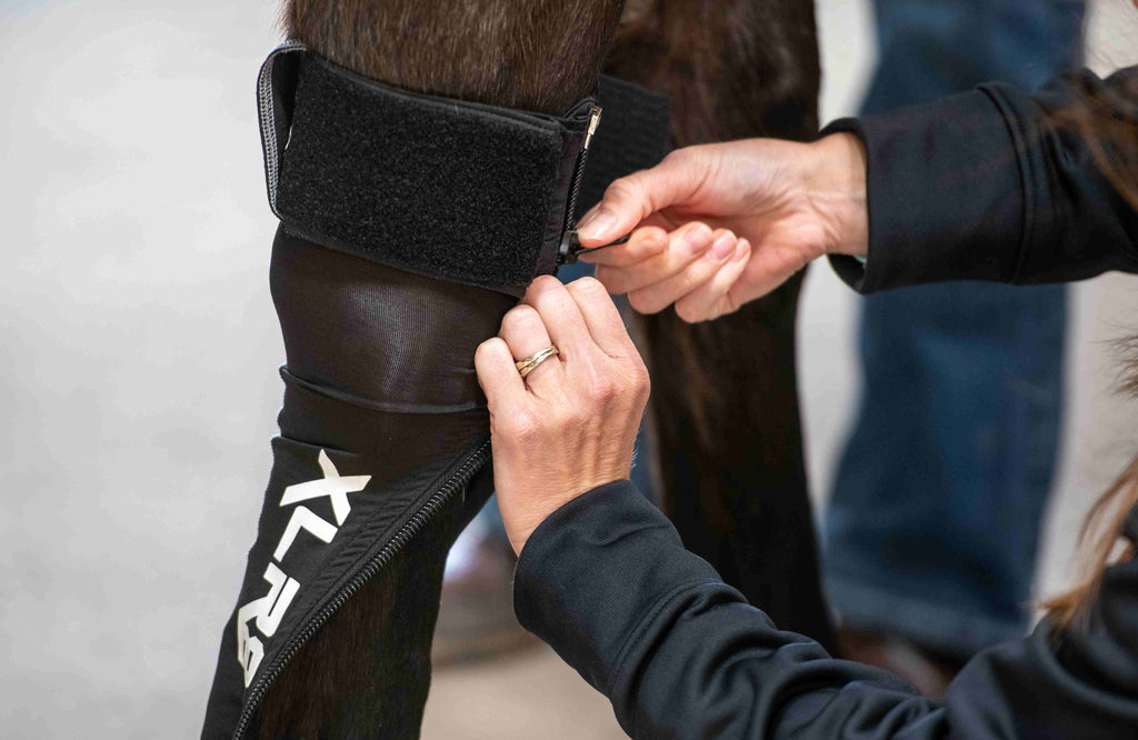 XLR8 Equine G-Force Boots easy compression for horses. Copper, Far infrared, compression fabric easy and safer way to wrap horse's legs. 
